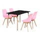 image 1 of 5PCs Dining Set - a Black Halo Dining Table & Set of 4 Lorenzo Tulip Chairs with Padded Seat | Pink