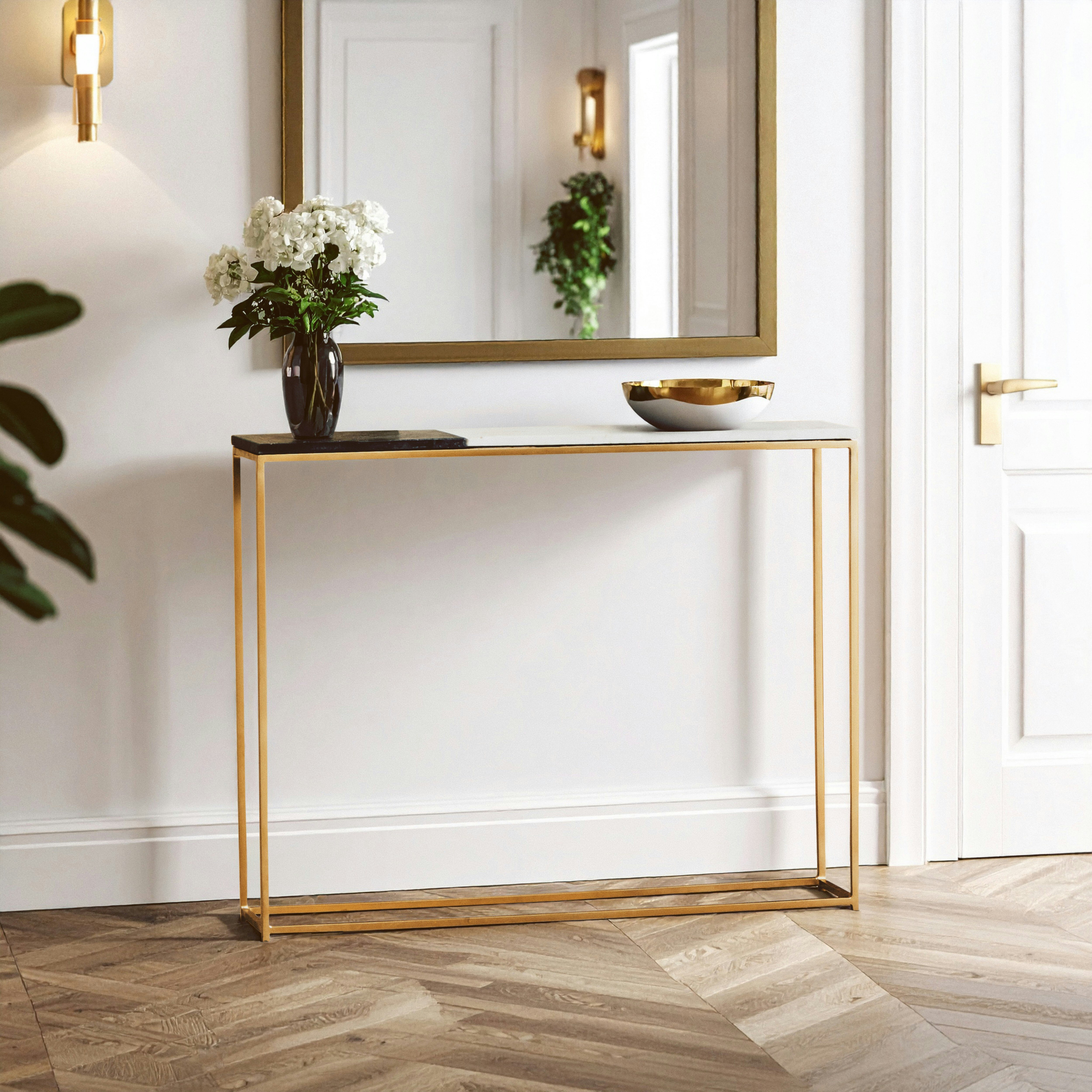 Orsina Console Table, Black & White Marble Top Console Table, Metal and Marble Console Table, Luxury Console Table