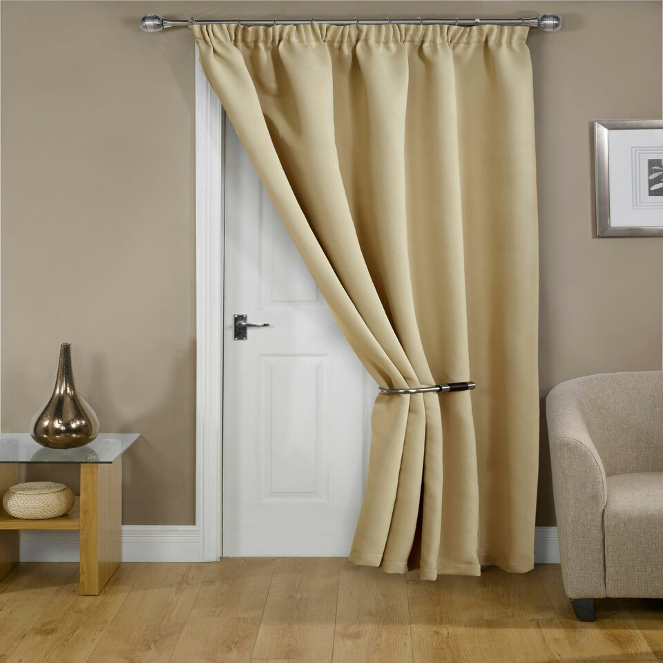 image 1 of Essential Woven Thermal Blackout Pencil Pleat Door Curtain 168cm x 213cm Beige Cream | Beige