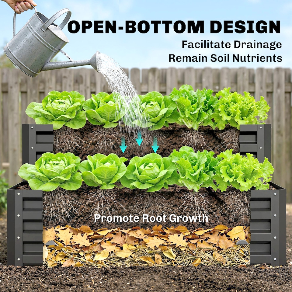 image 1 of Outsunny 2 Tier Galvanised Raised Garden Bed Planter Box Open Bottom Dark Grey | Grey | Dark Grey