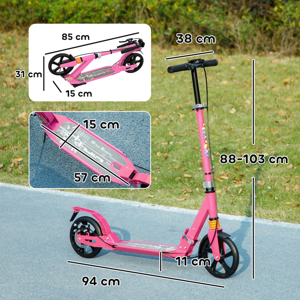 image 1 of AIYAPLAY Kids Scooter, Foldable Kick Scooter w/ Adjustable Handlebar, Pink Pink