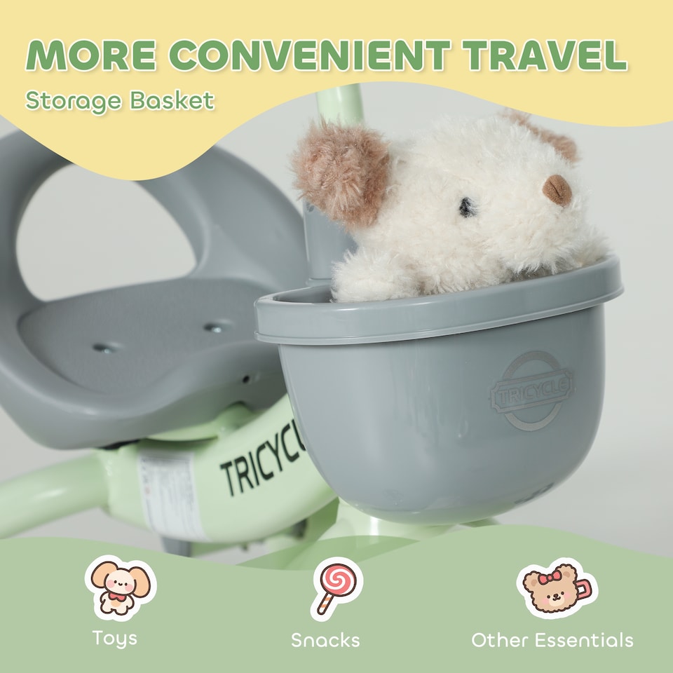 image 1 of AIYAPLAY Kids Trike for Ages 2-5 Years, Toddler Tricycle with Front Basket and EVA Wheels, Indoor & Outdoor Use, for Boys and Girls | Green