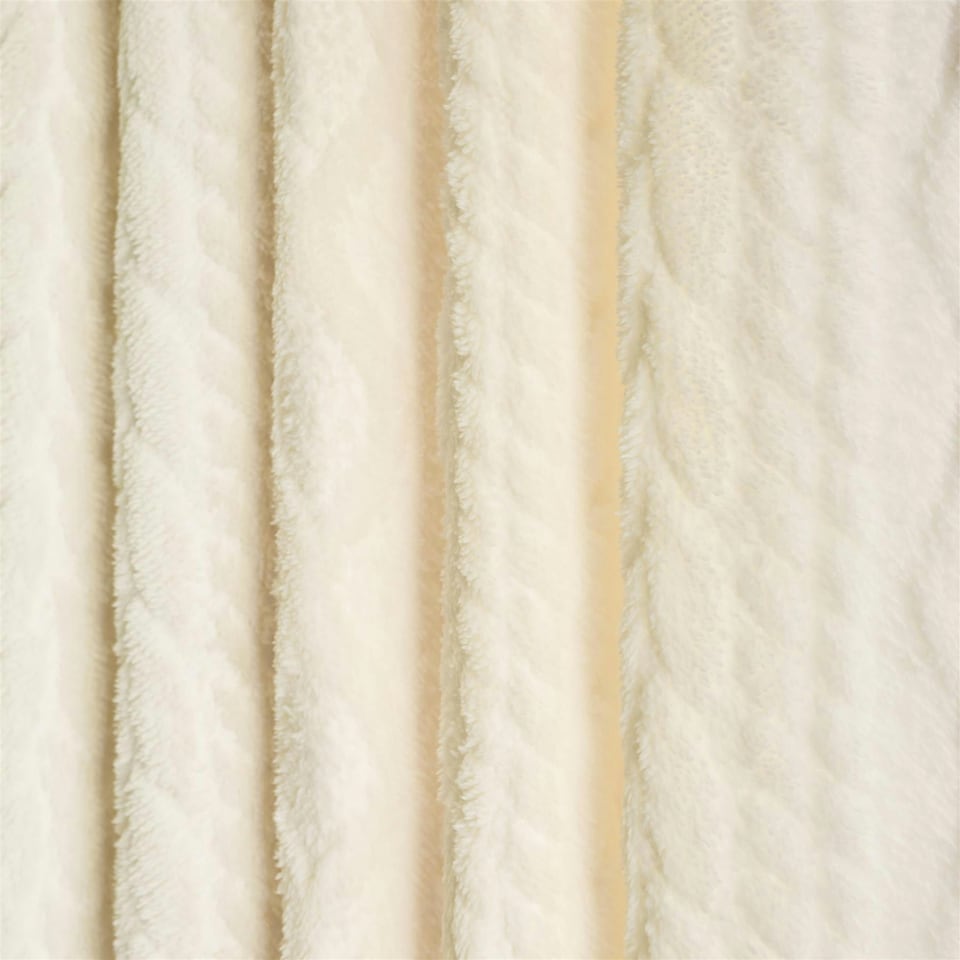 image 1 of OHS Cable Knit Fleece Thermal Insulated Ring Top Panel Pair Eyelet Curtains, 66x90" | Cream
