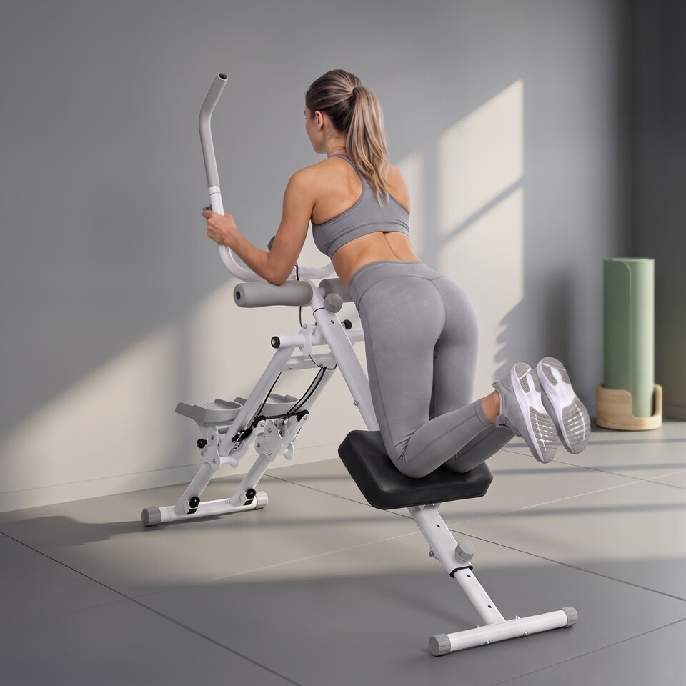 image 1 of SPORTNOW Foldable 2-in-1 Ab Machine and Stair Stepper for Core, White