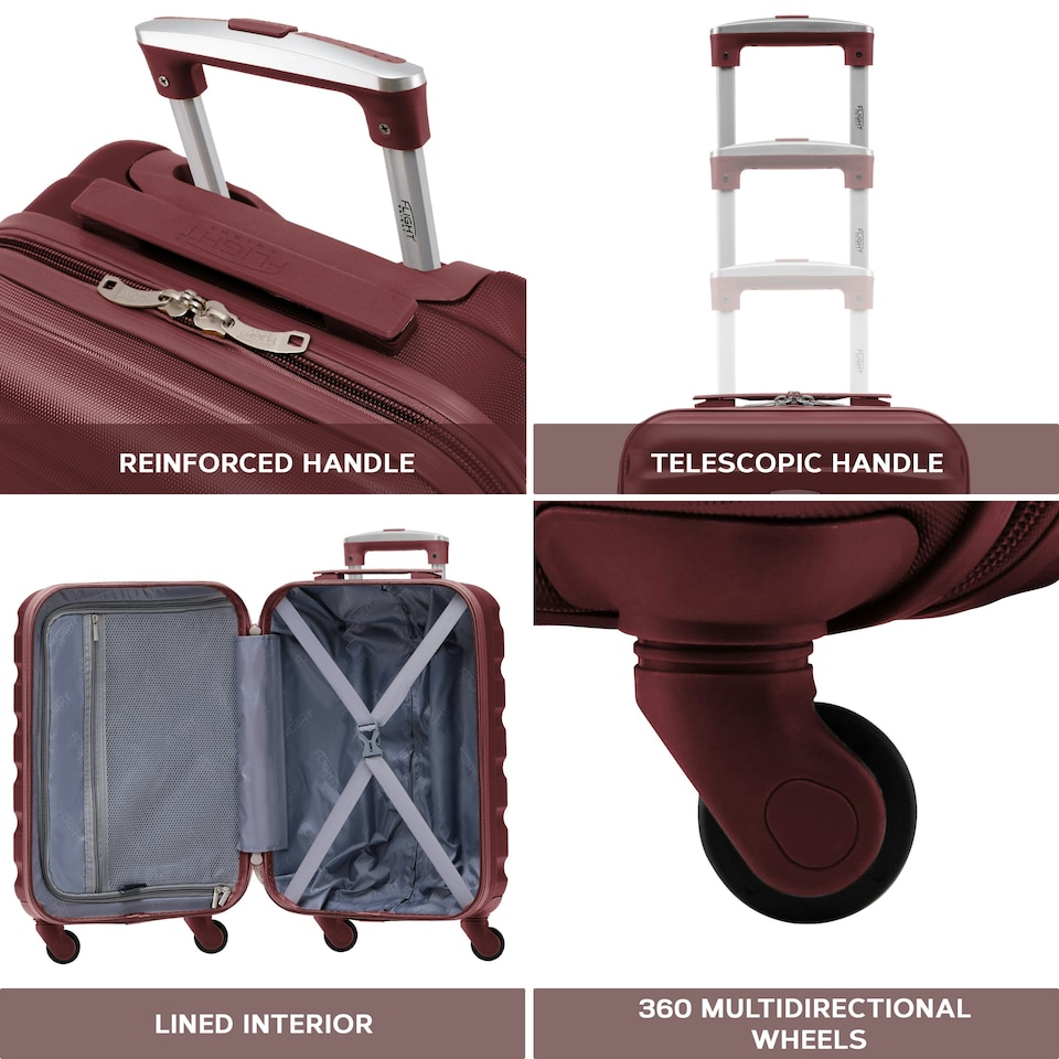 image 1 of Flight Knight 25" 4 Wheel ABS Hard Case Medium Suitcase 100+ Airlines Approved - easyJet, British Airways, Ryanair, Jet2, Emirates & Many More - Check-in | Purple | Burgundy | Medium