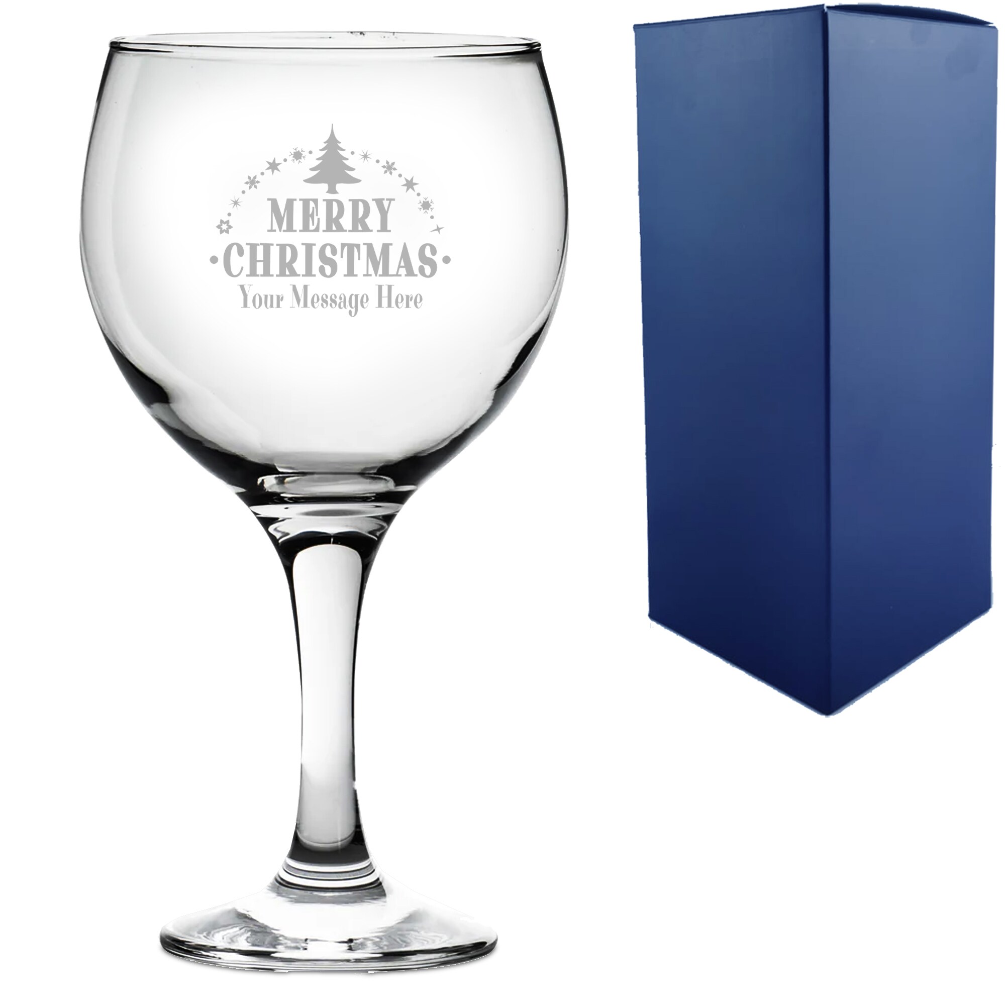 Uniqueful Personalised Merry Christmas Tree Design Gin Balloon Cocktail Glass in Clear | Size: 1000ml