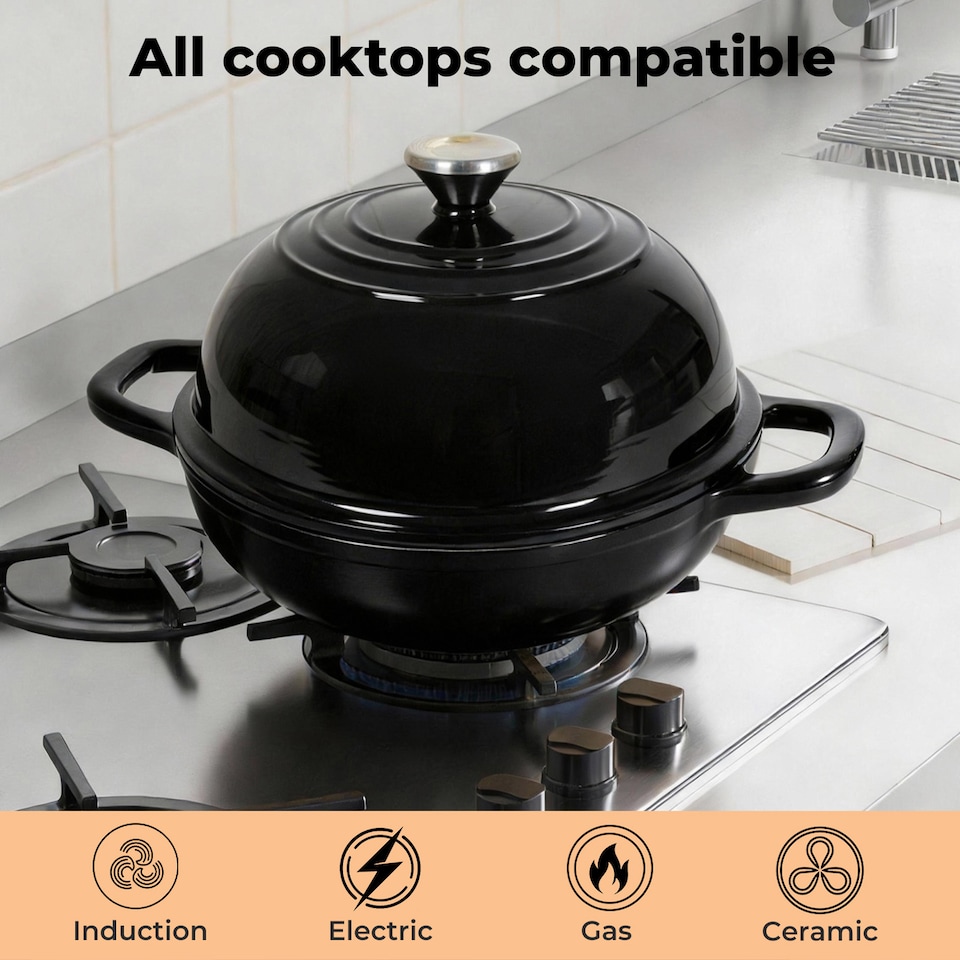 image 1 of Toque Cast Iron Enamelled Dutch Oven Bread Baking Pot Casserole Dish Round
