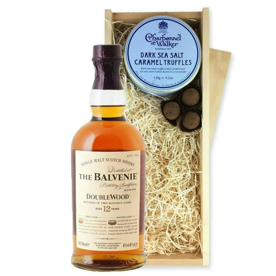 image 1 of Balvenie 12 Year Old DoubleWood Whisky And Dark Sea Salt Charbonnel Chocolates Box 70cl 40% abv