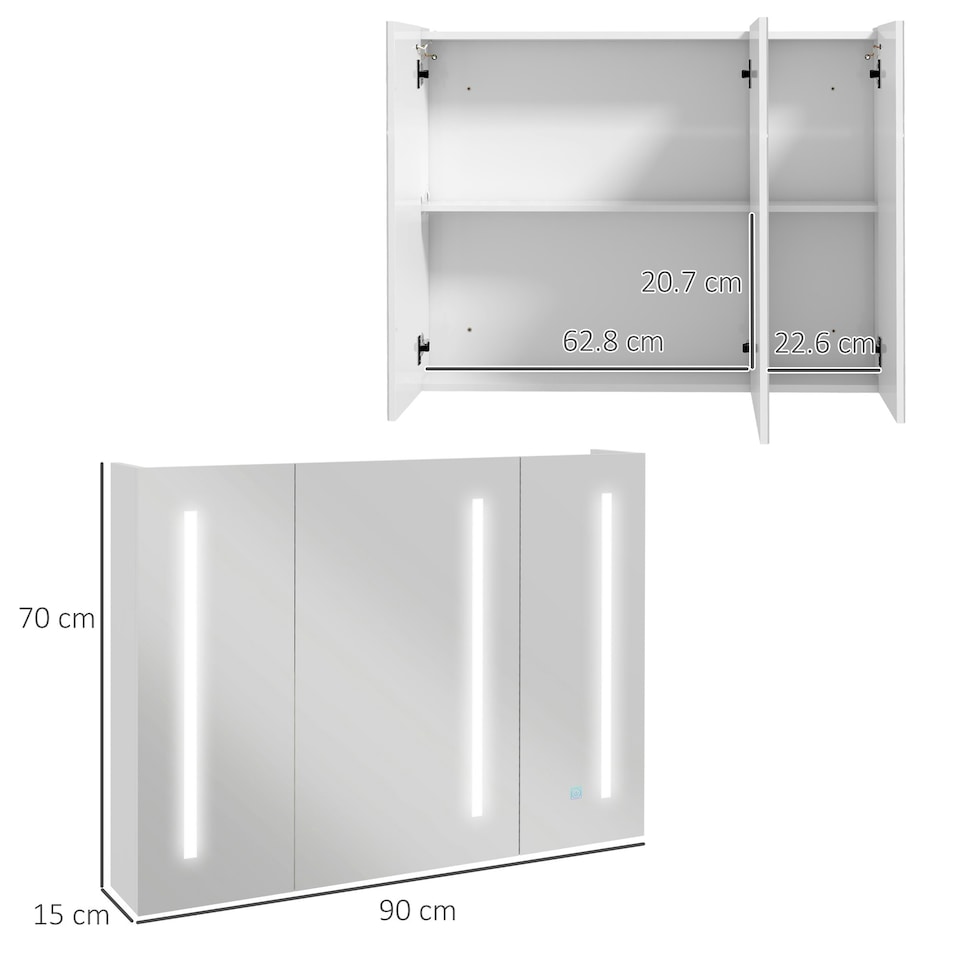 image 1 of kleankin Wall Mounted Bathroom Storage Cupboard with Light, Mirror and Shelf
