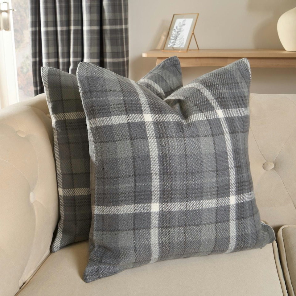 image 1 of OHS 4 x Winsford Woven Check Printed Cushion Covers, 45x45cm - Charcoal