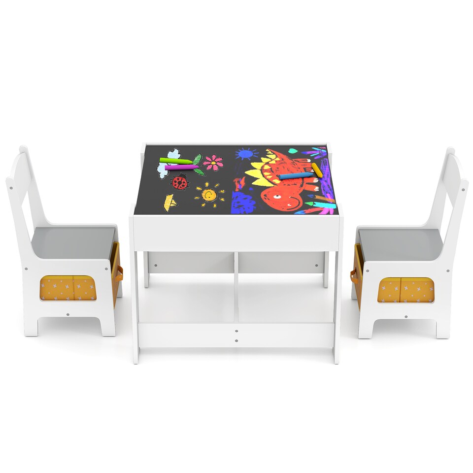 image 1 of COSTWAY Kids Table Chair Set with Double Storage Box Yellow