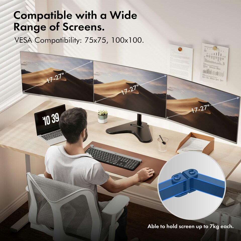 image 1 of VonHaus Adjustable Triple Monitor Stand for 17-27" Screens