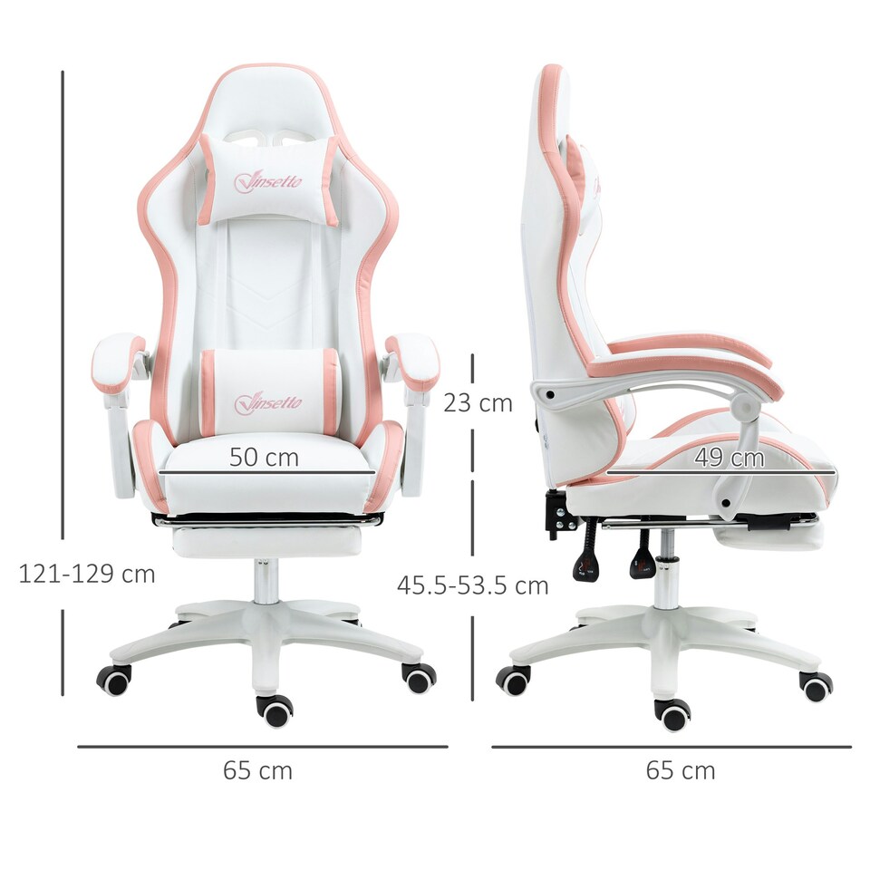 image 1 of Vinsetto Racing Style Gaming Chair with Reclining, Footrest, Pink