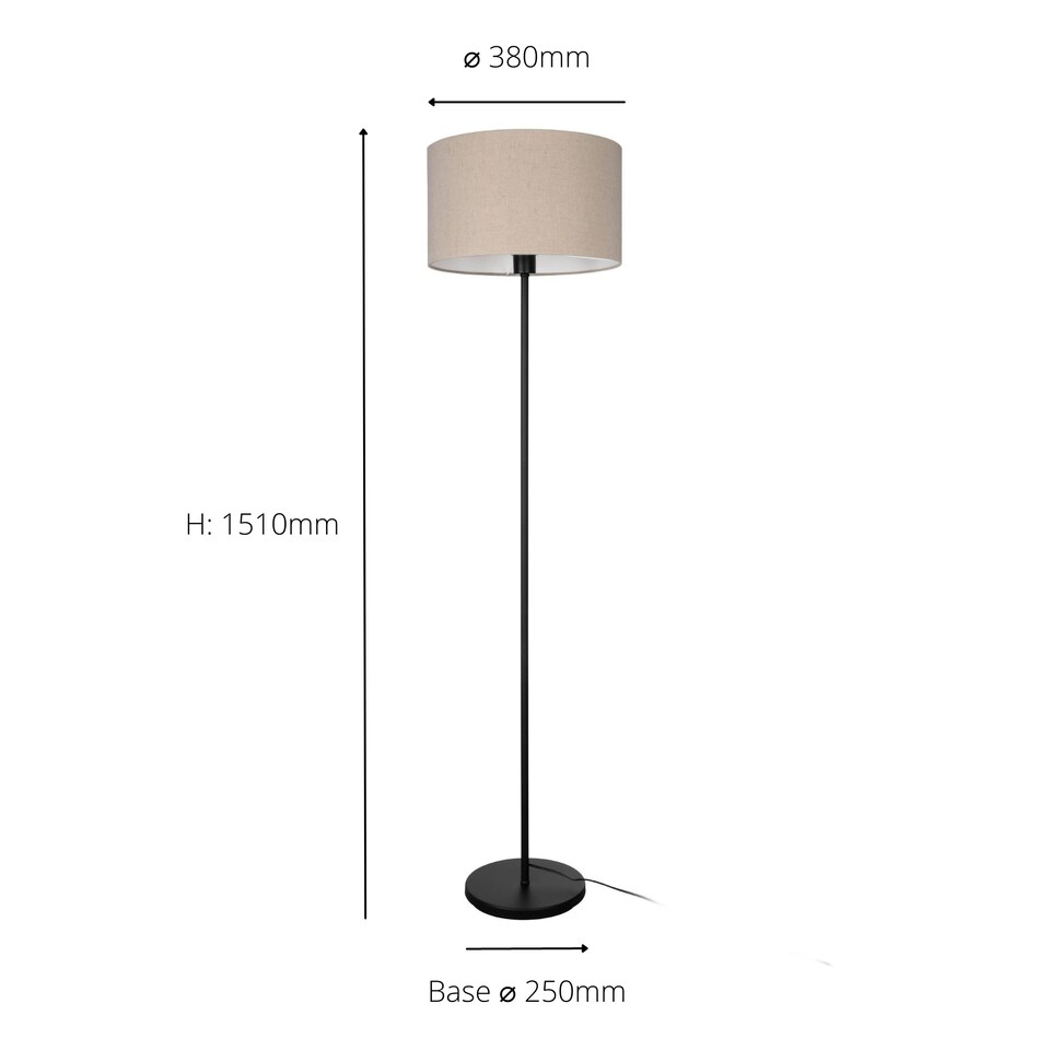 image 1 of EGLO Feniglia Natural Linen Drum-Shaped Floor Lamp | Black