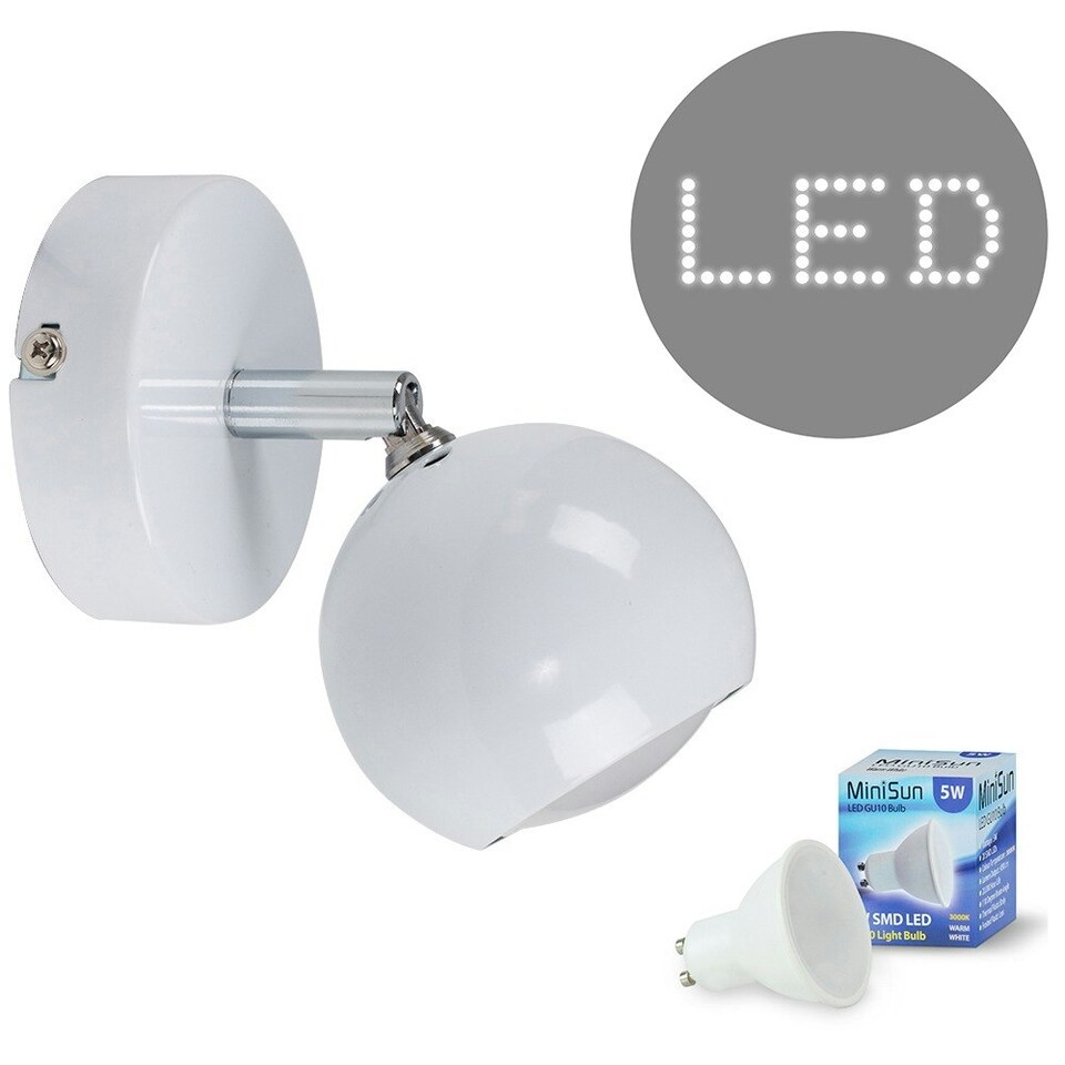 image 1 of ValueLights Retro Eyeball Spotlight Gloss White Wall Light and GU10 Spotlight LED 5W Warm White 3000K Bulb White