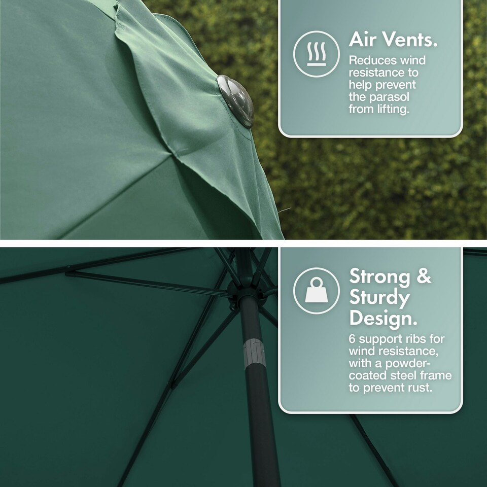 image 1 of VonHaus Steel Parasol Dark Green 2.7m & Base Set (12kg) Green | Black