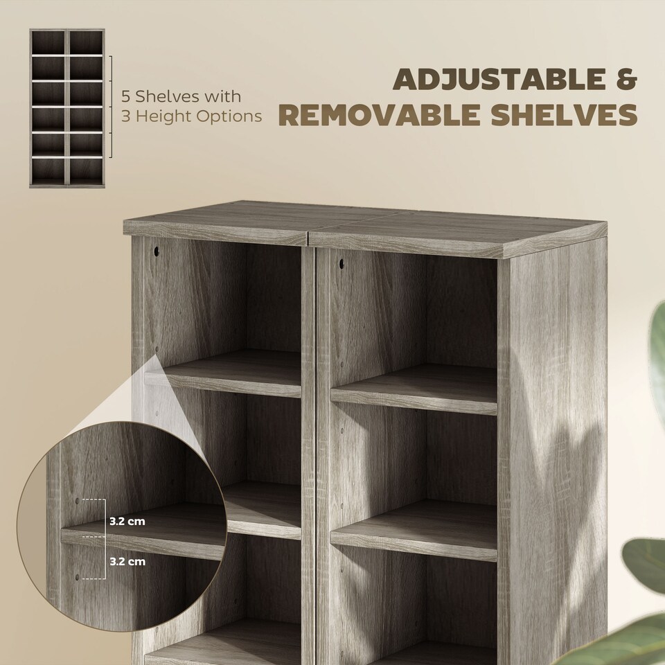 image 1 of HOMCOM Set of 2 CD Storage Units DVD Shelf with Adjustable Shelves | Grey | Distressed Grey | 21W x 22.5D x 88.5H cm