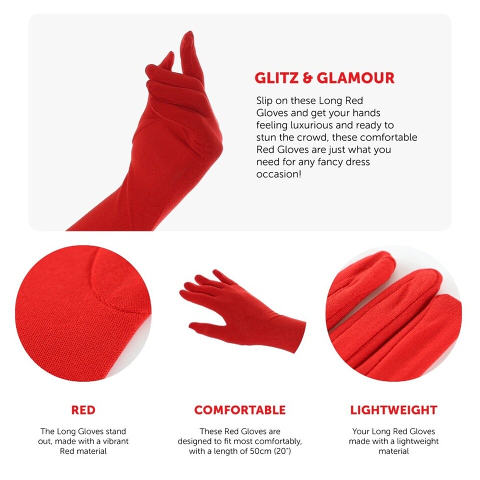image 1 of Long Red Spandex Gloves | Red | 3