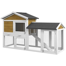 PawHut Rabbit Hutch, Guinea Pig Hutch Outdoor Double Tier w/ Ramp, Yellow