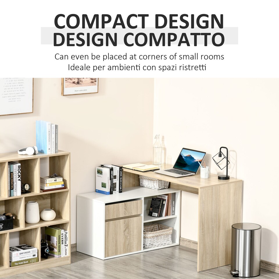 image 1 of HOMCOM L-Shaped Corner Computer Desk Study Table w/ Storage Shelf Drawer Office