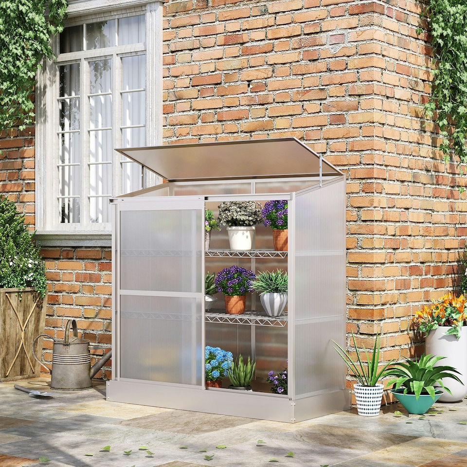 image 1 of Outsunny 4x2ft 3-Tier Greenhouse Outdoor Plant Grow Aluminium Frame w/ Roof Door
