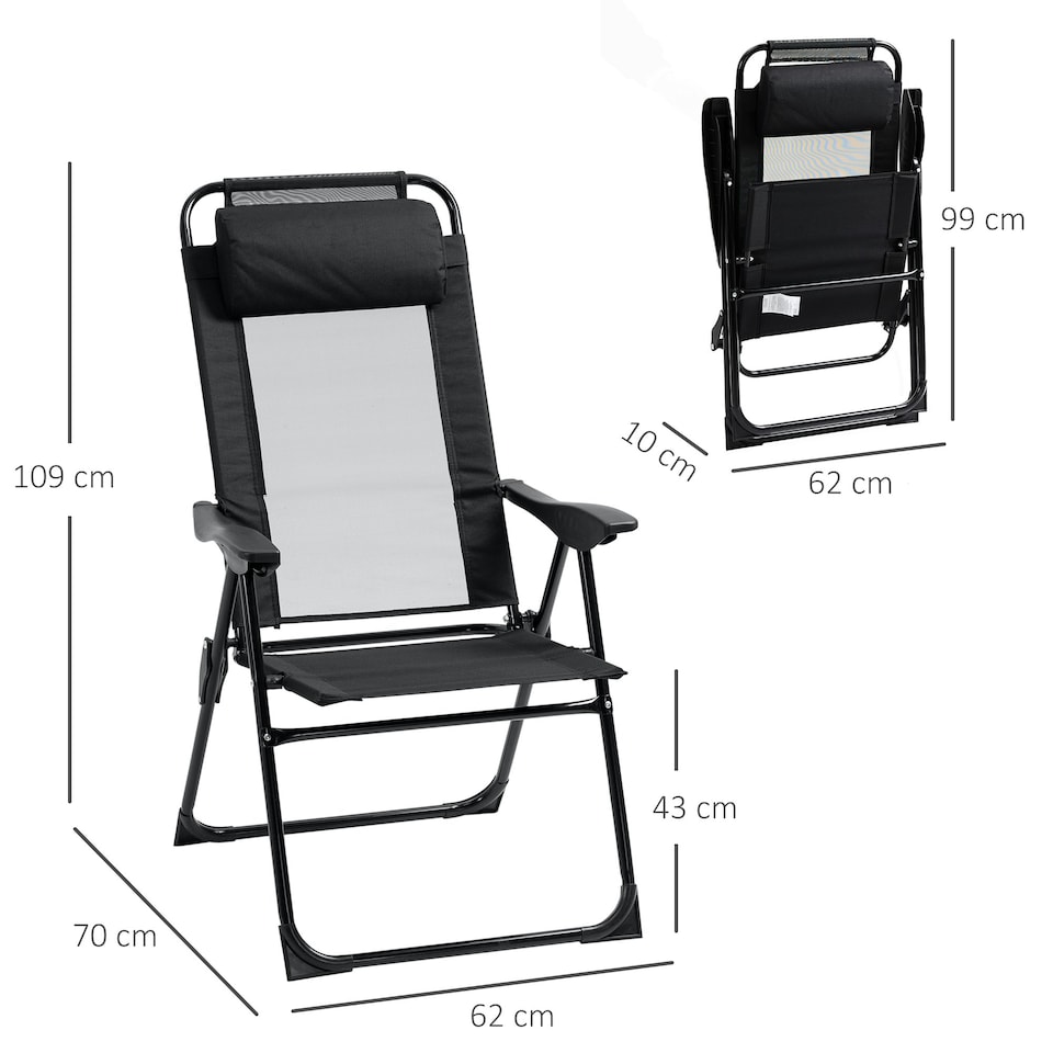 image 1 of Outsunny Set of 2 Metal Portable Folding Recliner with Adjustable Black