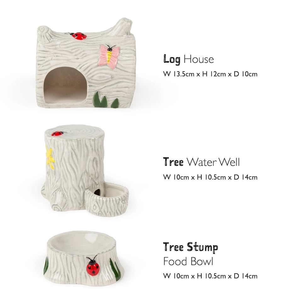 image 1 of Scruffs Small Pet Woodland Ceramic Set - House, Water & Food Bowl