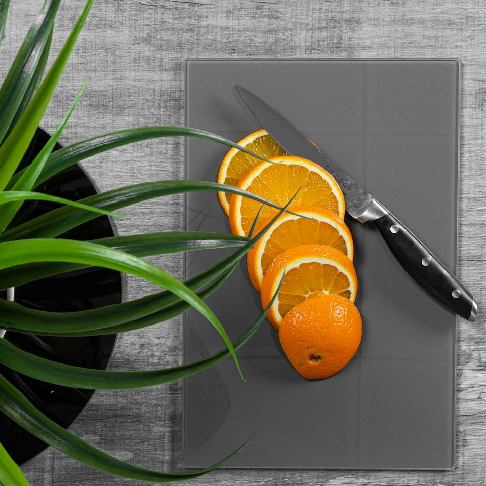 image 1 of Harbour Housewares Glass Kitchen Chopping Board - 30 x 20cm - Grey - Cutting Board Worktop Saver Worksurface Protector Glass Chopping Board Grey