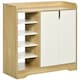 image 1 of HOMCOM Shoe Cabinet with 4-tier Double Door Cupboard and 5-tier Open Shelves, 13 Pair Shoe Storage Organizer with Removable Shelves for Entryway, Hallway, Natural and White