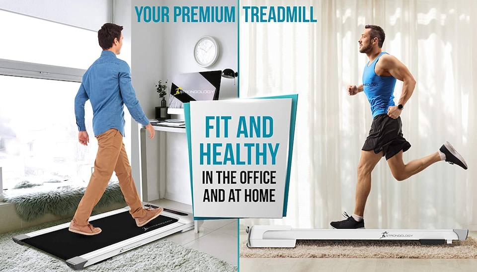 image 1 of Strongology MOTIONIC WHITE Home and Office Ultra Quiet Adjustable Speed 1-8km/h Slimline 2.5HP Bluetooth Treadmill with LED Display - Fully Assembled