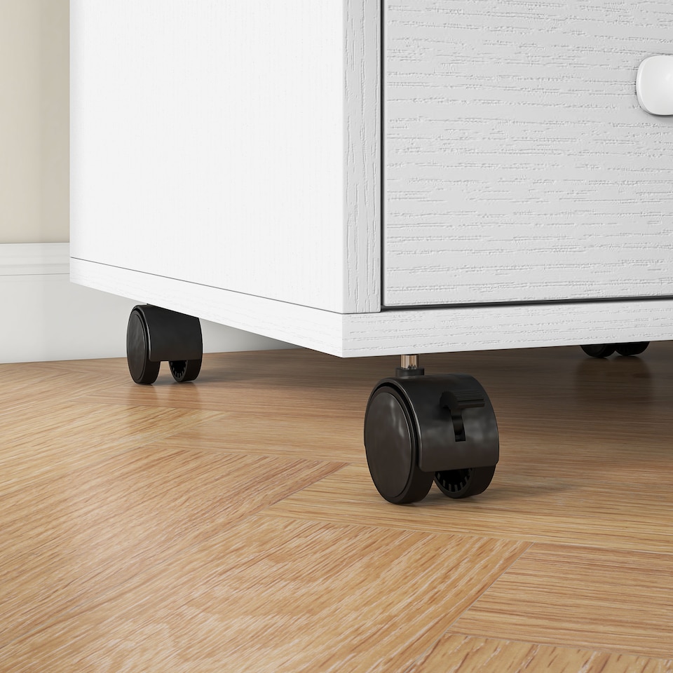 image 1 of HOMCOM 3-Drawer Filing Cabinet, Mobile File Cabinet for Home Office, Small Rolling Filing Cabinet, Printer Stand, Under Desk File Cabinet for A4, Letter-Size Files, White Wood Grain