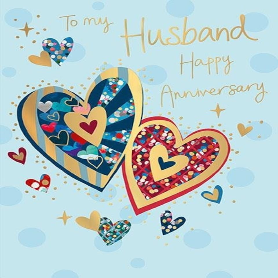 Words 'n' Wishes Anniversary Card for Husband, Patterned Hearts, Multi-Coloured, 22 x 15.8 cms