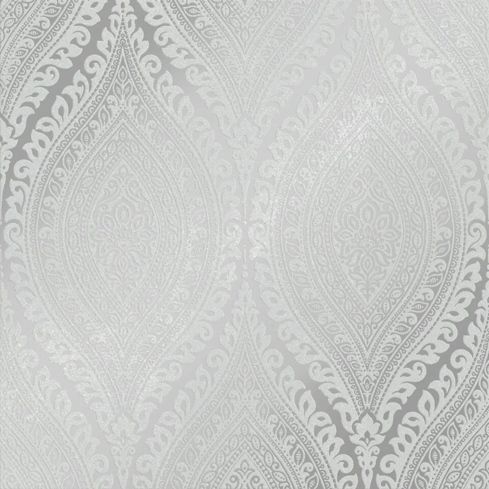 image 1 of Ariana Wave Wallpaper in Grey and Silver Multi