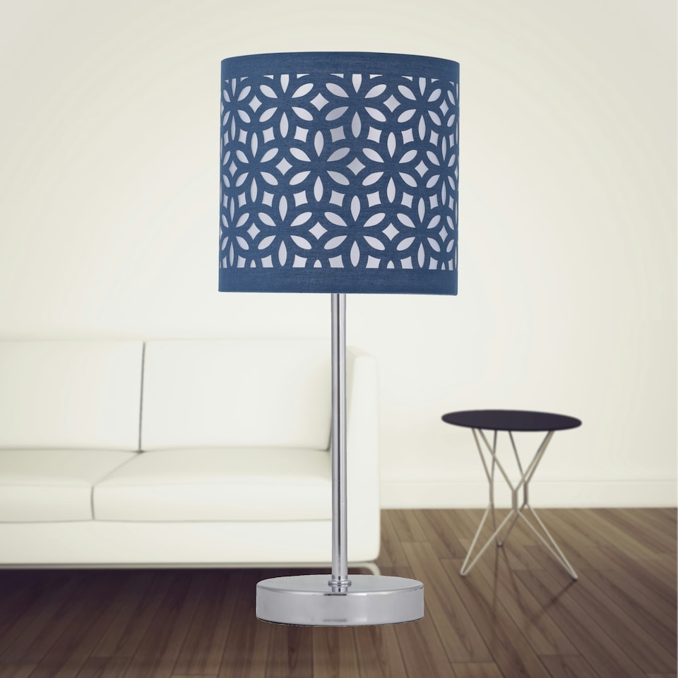 image 1 of Set of 2 Navy Blue Laser Cut 15.5cm Table Lamp Shades Blue
