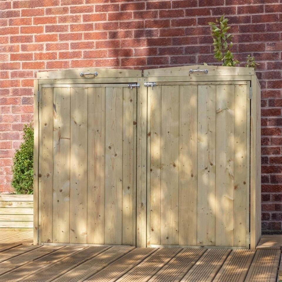 image 1 of Pressure Treated Premium Double Bin Store - Timber - L80 x W142 x H117 cm - Brown Brown