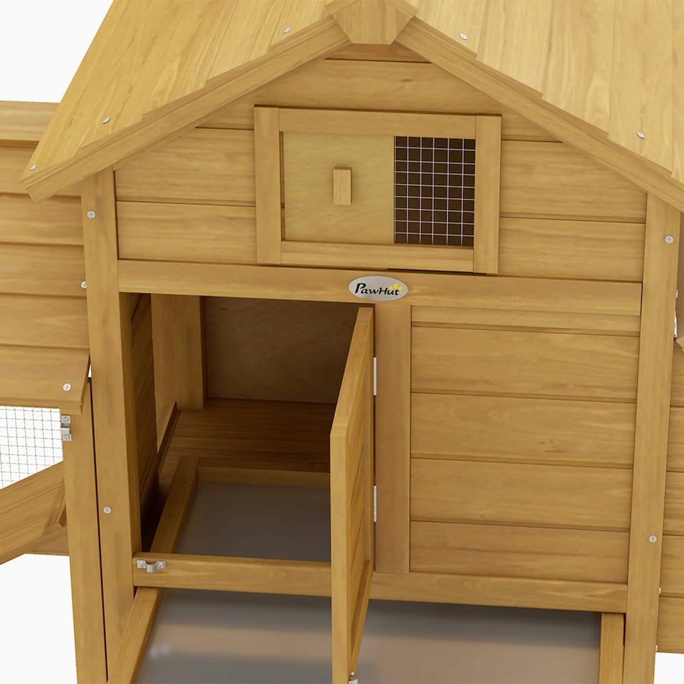 image 1 of PawHut Chicken Coop Hen Cage Small Animal Hutch Nesting Box Outdoor Run Natural