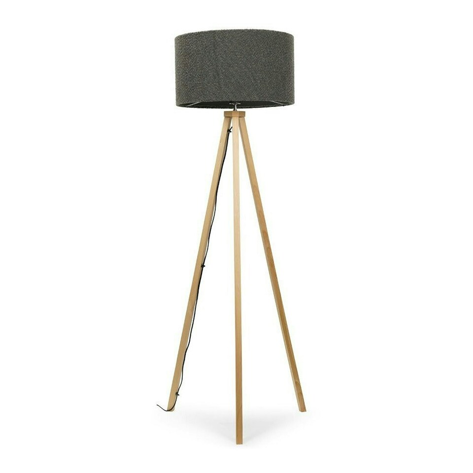 image 1 of ValueLights Barbro Wood Tripod Floor Lamp Drum Shade & Bulb
