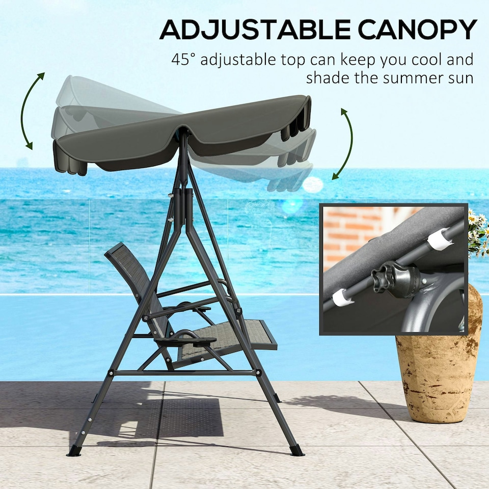 image 1 of Outsunny 3 Seater Garden Swing Seat Bench w/ Adjustable Canopy, Grey Grey | Grey