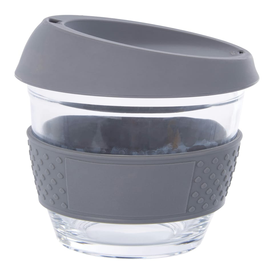 image 1 of Interiors by Premier Glass Mug With Grey Silicone Lid, Glass Coffee Mug With Silicone Lid and Cork Wrap, Glass Mug With Lid