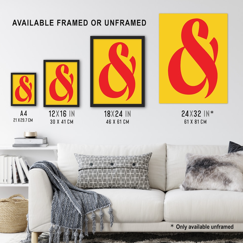 image 1 of And Ampersand Symbol Yellow Red Vibrant Design Framed Wall Art Print 12X16 In