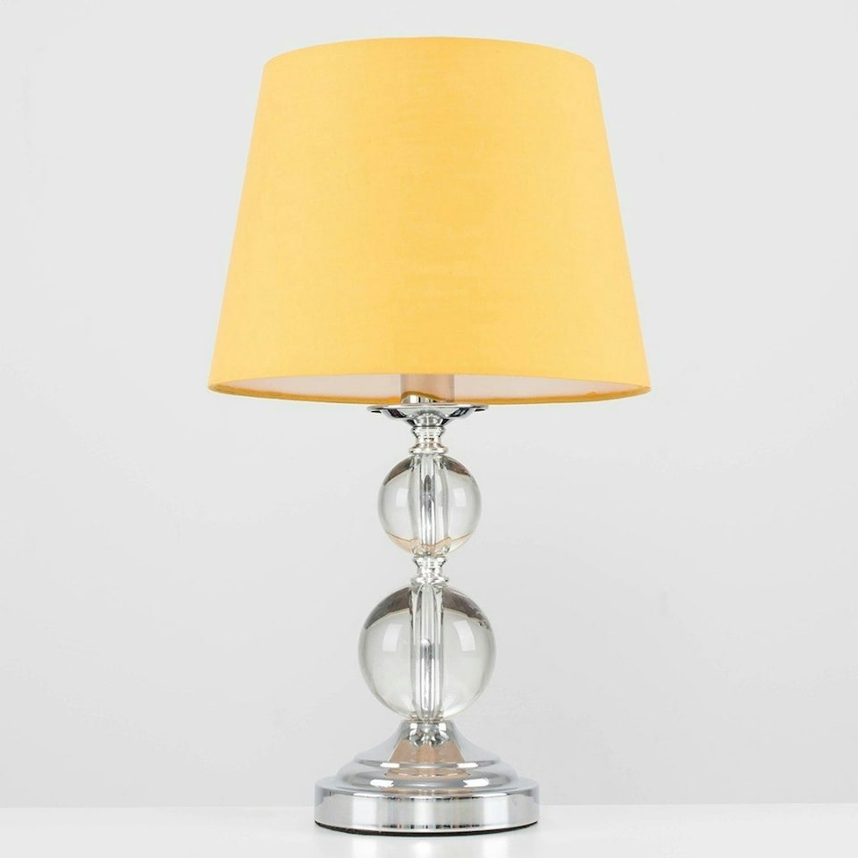 image 1 of ValueLights Gatto Silver Table Lamp Yellow Shade