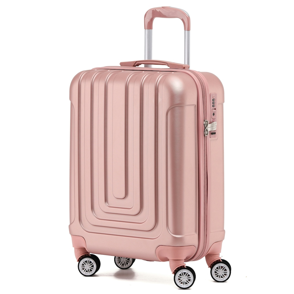 image 1 of Flight Knight Premium Hard Shell Lightweight Cabin Suitcase - 8 Wheels - TSA Lock & USB Port - 100 Airlines Approved Including Ryanair Priority - 55x40x20cm Pink | Rose Gold | Cabin Bag