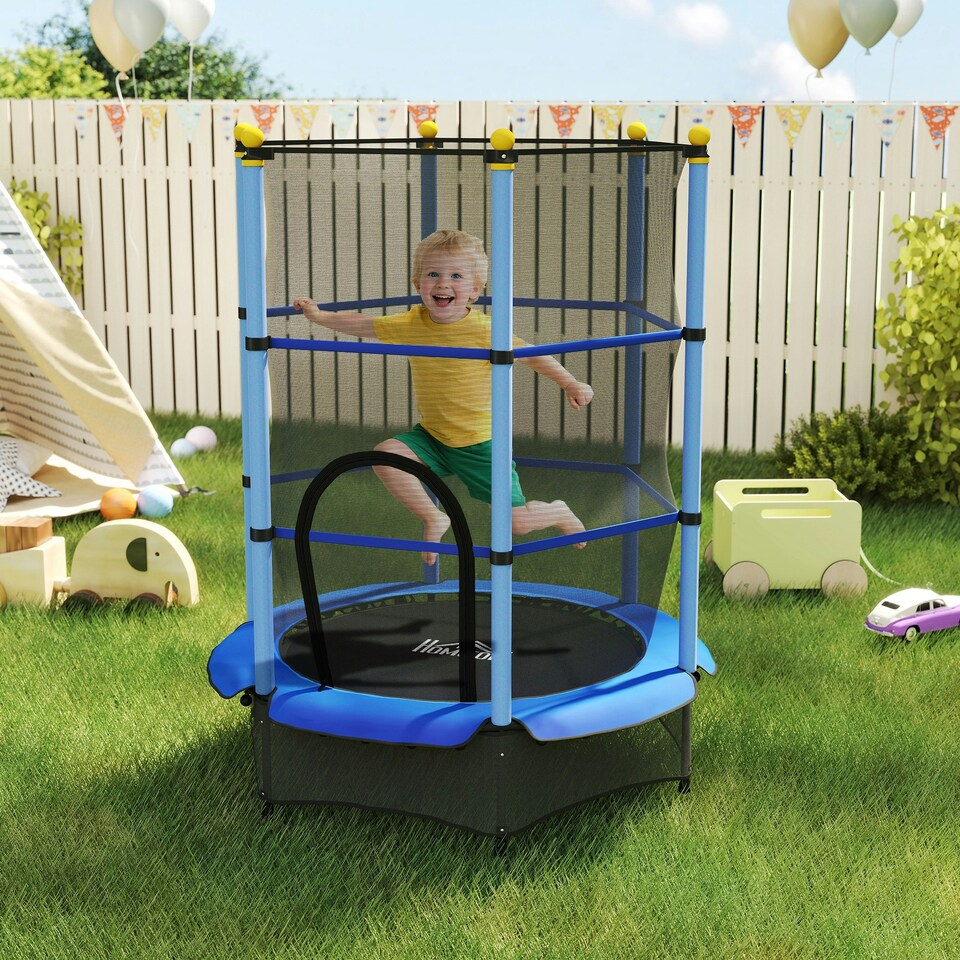 image 1 of HOMCOM 4.6FT Kids Trampoline with Safety Enclosure for Ages 3-10 Years Blue
