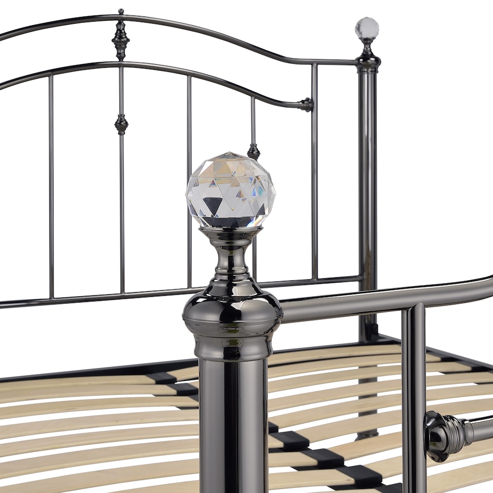 image 1 of 5ft King Size Black nickel, crystal ball and black nickel traditional metal bed frame bedstead, victorian, antique, ornate