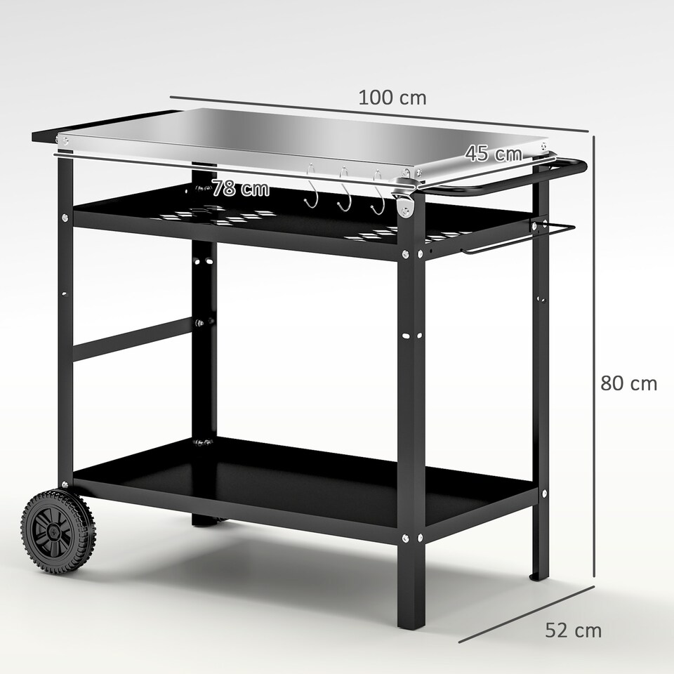 image 1 of Outsunny BBQ Trolley with Stainless Steel Top, Movable Barbecue Pizza Table