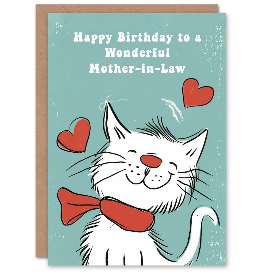 image 1 of Law White Scarf Drawing Love Hearts Cat Mother In Law Birthday Card
