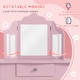 image 5 of HOMCOM Makeup Dressing Table Set with Tri-Folding Mirror and Drawer, Pink Pink