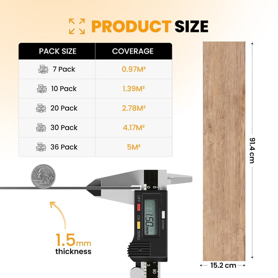 image 1 of NOVECRAFTO Self Adhesive Vinyl Floor Planks – Peel & Stick Flooring – Honey Oak Timber Touch Effect – Easy DIY Installation – Durable & Waterproof Tiles | Brown | 1.39 sqm