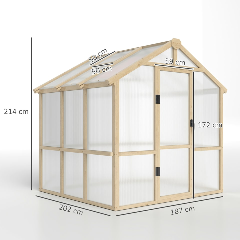 image 1 of Outsunny 6.6 x 6ft Wooden Polycarbonate Greenhouse with Lockable Door, Brown | Brown | Brown | 1