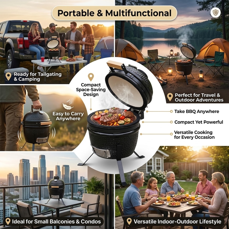 image 1 of Kamado Egg Ceramic Charcoal BBQ Barbecue Grill Roaster Smoker 13″